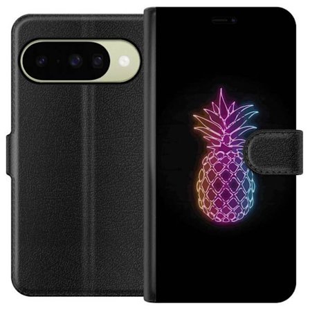 Kompatibelt Plånboksfodral till Google Google Pixel 10 Neonillustration av ananas i färgglatt ljus mot svart bakgrund