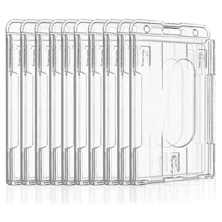 Förpackning med 10 ID-kortshållare, Hårdplast, Transparent ID-kortshållare för 2 kort. ID-kortshållare, Hårdplast, Vertikal, för ID-kort - WELLNGS