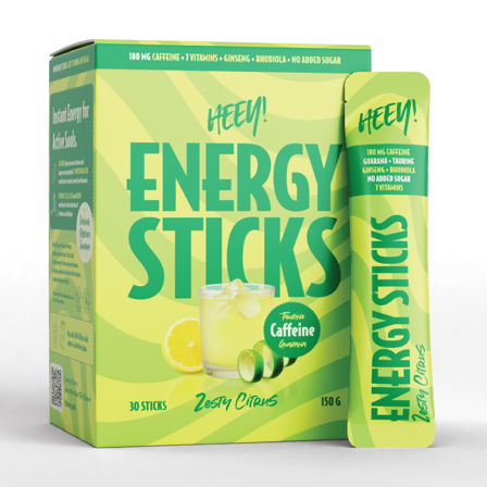 Heey! Energy Sticks Koffein + Guarana, Zesty Citrus, 30 stk.