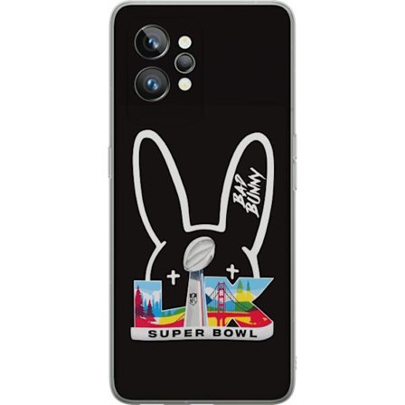 Kompatibel Mobilcover til Realme GT2 Pro Bad Bunny portræt med åben skjorte, tatoveringer og krøllet hår i stilfuld modefotografering