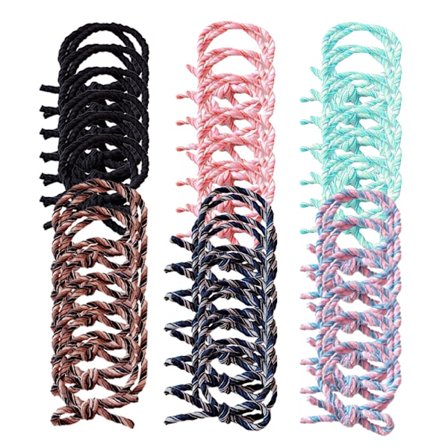 Hestehalehår-tau, elastisk hårløkke i flere lag, knyttet hodebånd, forskjellige farger, 36 stk