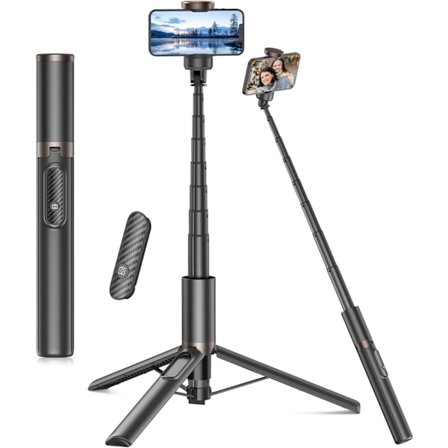 67" Selfie Stick Stativ, 360° Roterande Mobiltelefon Stativ, Utdragbart Allt-i-1 Aluminium Stativ med Trådlös Fjärrkontroll