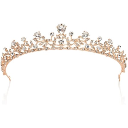 Ny, velegnet glitrende krystal krone prinsesse tiara rhinestone blad pageant bryllup hår smykker, rose guld