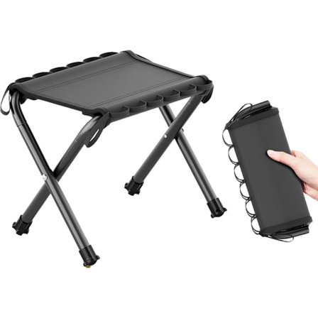 12-tums Mini Portabel Fällpall, Campingfiskepall Lämplig för Vuxna Fiske, Utomhusvandring, Trädgård och Strand, Klarar Upp Till 130 kg (Svart)