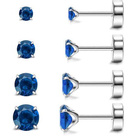 Hypoallergeniske flade øreringe til kvinder og mænd, 4 par implantat-titanium ørestikker med flad bagside til brusk, skrue bagpå ren titanium