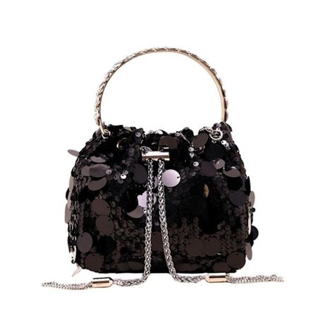 Sequin Olkalaukku Mini Bucket Shiny Handbags MUSTA