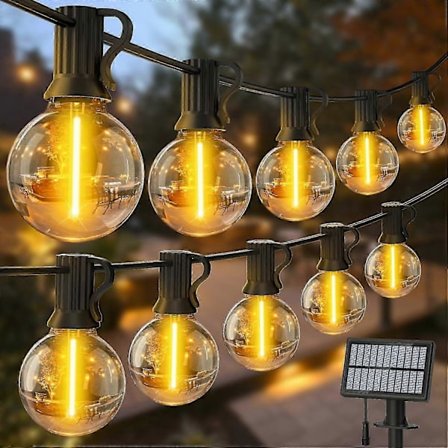 LED Utomhus Ljusslinga: 15M Solar Ljusslinga Utomhus 3 Lägen med G40 LED-lampor IP65 Vattentät Utomhuslampa