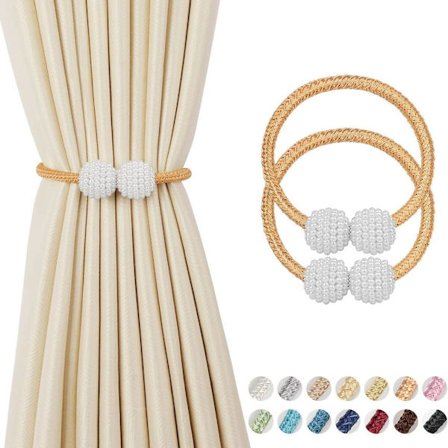 2 stk. magnetiske gardinbånd - Lange perlebold gardinmagnetiske bånd, europæisk gardinklemme snorholder