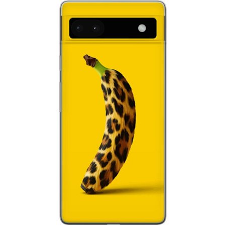 Yhteensopiva Puhelinkuori Google Google Pixel 6a Banaani leopardikuvioilla keltaista taustaa vastaan luovassa ja leikkisässä suunnittelussa