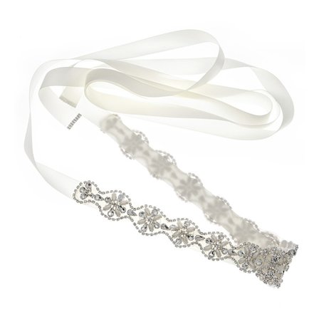 Brudesatin midjekjede innlagt bølget strass bredt belte brudekjole tilbehør