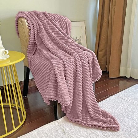 Fleecefilt Twin Storlek - 51x59, Rosa - Mjuk, Fluffig, Fluffig, Varm, Mysig - Perfekt plagg för soffa, säng, soffa - med Pom Pom fransar - Flanell 