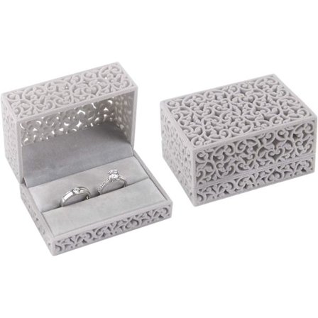Hålformad grå sammetsringlåda - Dubbel ringbärare för par till bröllop, förlovningsgåva (grå)