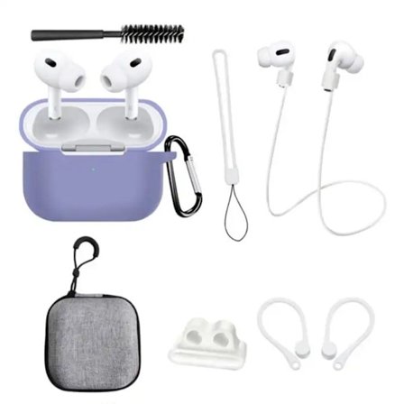 AirPods Pro 2 silikondeksel med oppbevaringspose og tilbehør - Lilla