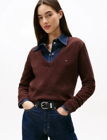 Tommy Jeans Tjw Essential Vneck Sweater Ext - Brown - S