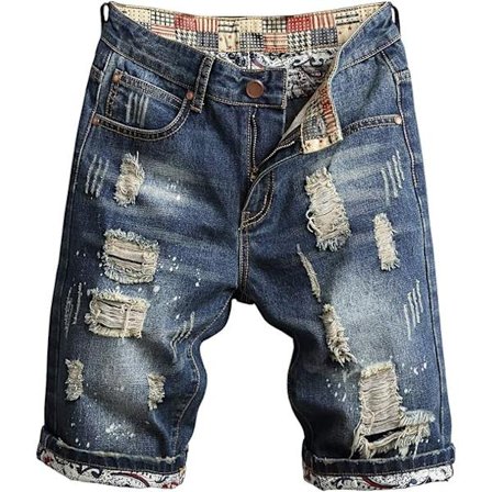 Herre Ripped Jean Short Distressed Straight Fit Denim Shorts STØRRELSE 40