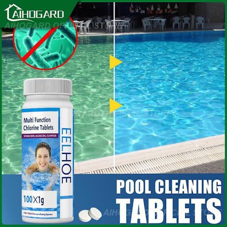Klortabletter för pool, flytande doserare, 100 st, desinficerande tabletter, effervescerande