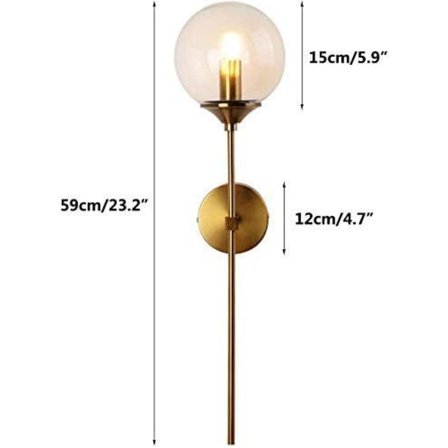 Industriel væglampe, ravfarvet glas kugle med gylden længde