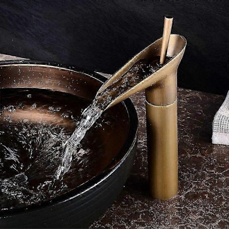 Tvättställsblandare, Badrum Vattenfall Blandare, Varm och Kall Justerbar Tvättställsblandare, Krom Mässing A)