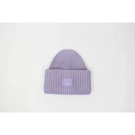 Smiley Uldhue til Par – Firkantet Rullet Højkvalitets Vinterhue, Taro-farvet, Hyggelig Varm Strikket Hue, Trendy Casual Vinterstil