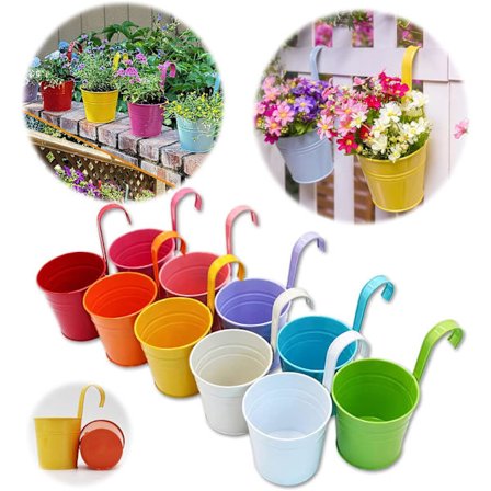 Stor metall blomsterpotte vase bøtte hengende hagepotte uten dreneringshull balkong hjem dekor avtakbar krok (10 stk med forskjellige 10 stk 
