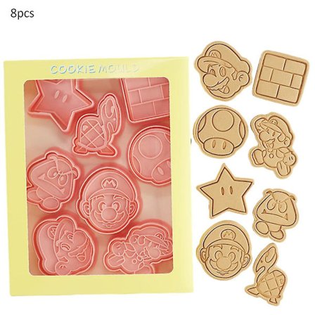 8 st/set Super Mario Bros kakformar tecknad präglad kakstämpel sötare för tårta barn födelsedagsfest dekoration dekorationer