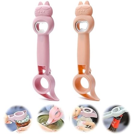 4 i 1 ølflaskeåbner dåseåbner 2 STK lågåbner Multifunktionel lågåbner til seniorer med gigt/børn gave