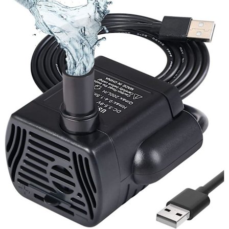 Nedsænkelig vandpumpe, akvariepumpe justerbar 200L/H 3W ultra-stille USB-pumpe til dam fisketank springvand fisketank 1,4 m ledning