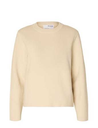 Slfliva Ls Knit O-Neck Noos Beige Selected Femme