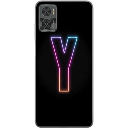 Kompatibel Mobilcover til Motorola Motorola Moto E22i Minimalistisk neonbogstav Y i farveskiftende lys mod sort baggrund