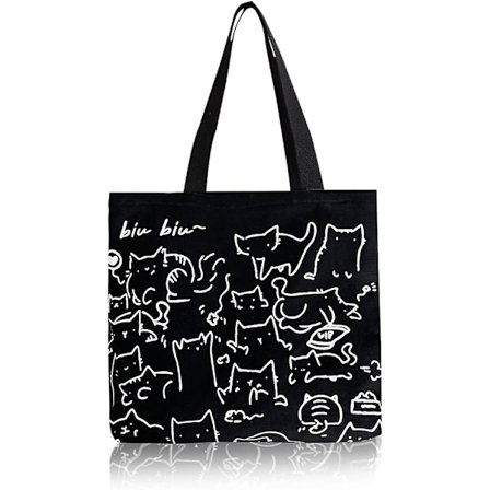 Sort Katt Canvas Tote Bag, dame Tote Bag, Canvas Bag Tote Bag, gjenbrukbar handlepose, vaskbar og sammenleggbar handlepose, gave til kvinner som 
