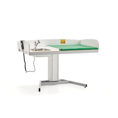 Height-adjustable baby changing table NEIL, incl. L/H sink, 1400x800 mm