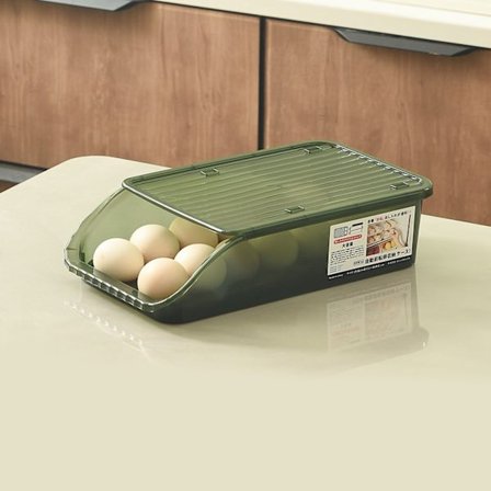 Egg Storage Box Plastic Automatic Rolling Transparent Thickened Grooved Egg Storage Container for Refrigerator Kitchen Green