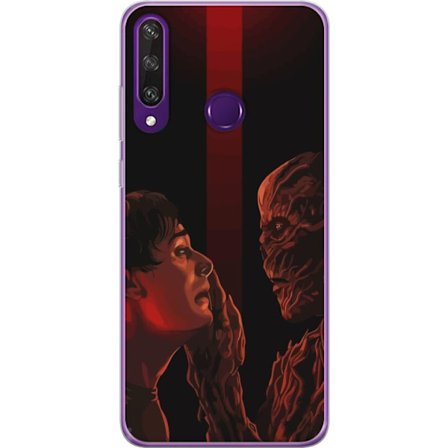 Kompatibel Mobilcover til Huawei Huawei Y6p Mørk fantasyillustration, der viser mødet mellem menneske og monster med stærkt drama og psykologisk in