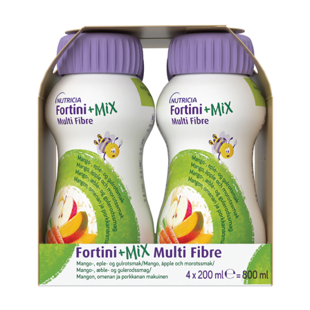 Fortini +Mix Multi Fibre Næringsdrikk, Mango, eple og gulrot, 4x200 ml