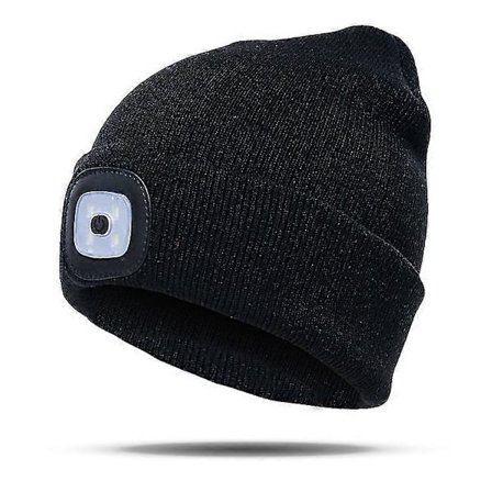 Letvægtshue med lampe til mænd, varm vinterhue med pandelampe, sort