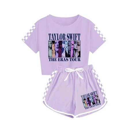 Taylor Swift T-shirt för män och kvinnor + shorts sport pyjamas set Lila - Perfekt Lila