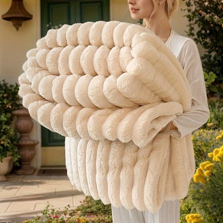 Ultrablødt imiteret kaninpelsplaid, dobbeltsidet plys og letvægt til alle årstider, indendørs udendørs camping vandreture