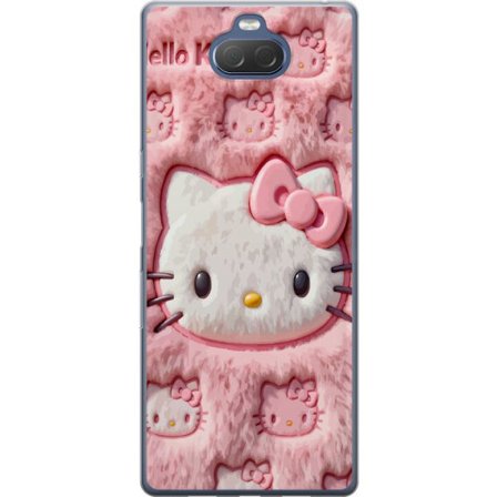 Yhteensopiva Puhelinkuori Sony Xperia 10 Plus Hello Kitty vaaleanpunainen pörröinen tausta, jossa on ikoninen kasvot ja kawaii-esteettisyys