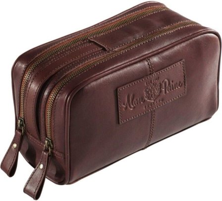 Alan Paine Leather Wash Bag Brown