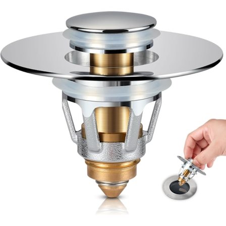 Vaskprop til badeværelse, afløbssi til badeværelsesvask, revolutionerende badeværelsestilbehør og -essentielt (skinnende krom) Krom 1 pakke