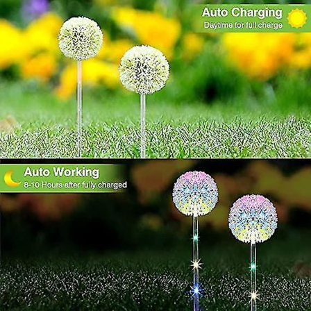 Aurinkovoimalla toimiva nurmikkolaite, Voikukan lattiavalaisin, Ulkotilojen puutarhakoriste LED-lamppu, Ulkotilojen LED-nurmikkolaite