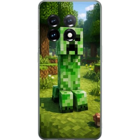 Kompatibelt Mobilskal till OnePlus OnePlus 11 Block-baserad Creeper-figur i en grön pixell värld, ikonisk spelillustration för barnrum, gamers och