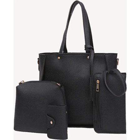 Håndveske dame skulderveske håndvesker tote bag dame stor designer elegant skulderveske håndtakveske sett 4-delt sett svart