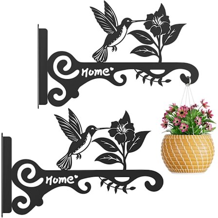 10-tommers metalplantekroge (2-pak) - Dekorative vægophæng med fugledesign til indendørs og udendørs brug - Hængende beslag til planter, blomsterkurve