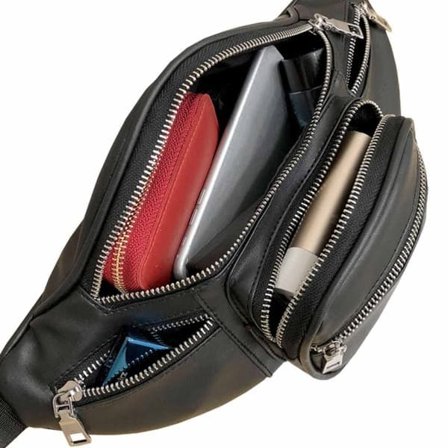 Svart Midjeväska Magväska Bum Bag Cross Body Väska Skinn Läder—pa