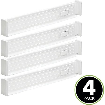 Säädettävä Laatikon Jakaja (4 kpl) - Valkoinen - Käytännöllinen Muovinen Laatikon Järjestäjä - Ruokailuvälineiden Järjestäjä Keittiön Laatikkoon - 