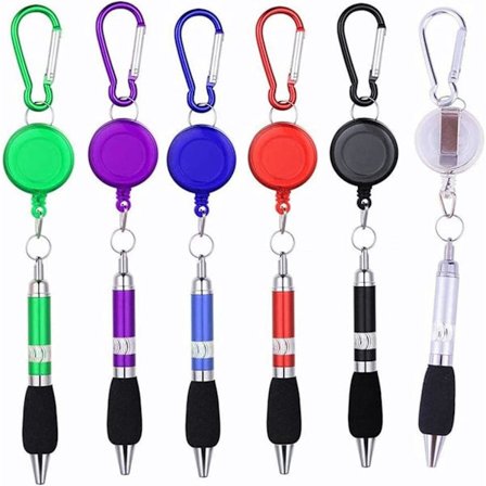 6 stk. Pen Clip Karabinhage Pen Retractable Badge Roller Pen Bælte Clip og Karabinhage Nøglering Kuglepen