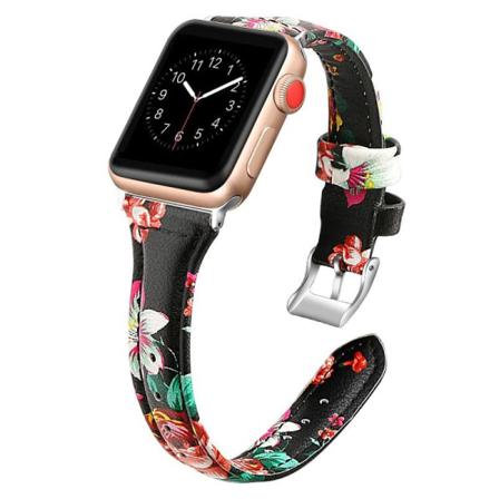 Apple Watch 40mm / 38 Mm Stilrent Läderarmband Mercy Flower Svart