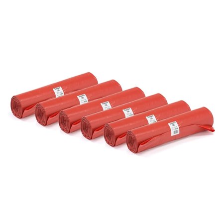 Plastsäckar, 6 rullar (25 st/rulle), 125 liter, röd