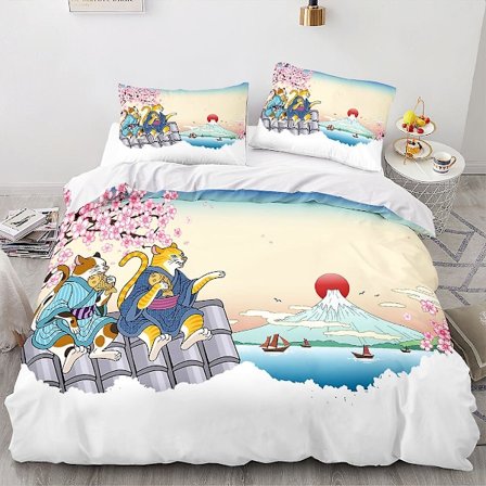 Fsh11# 3d Hemtextilier Sängkläder Ukiyo-e Serie Geisha Japansk Påslakan Lakan Tre Delar Set